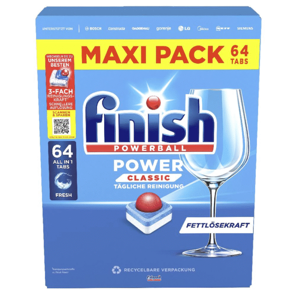 Finish Powerball Classic Power – Indaplovių tabletės, 64 vnt. (MAXI PACK)