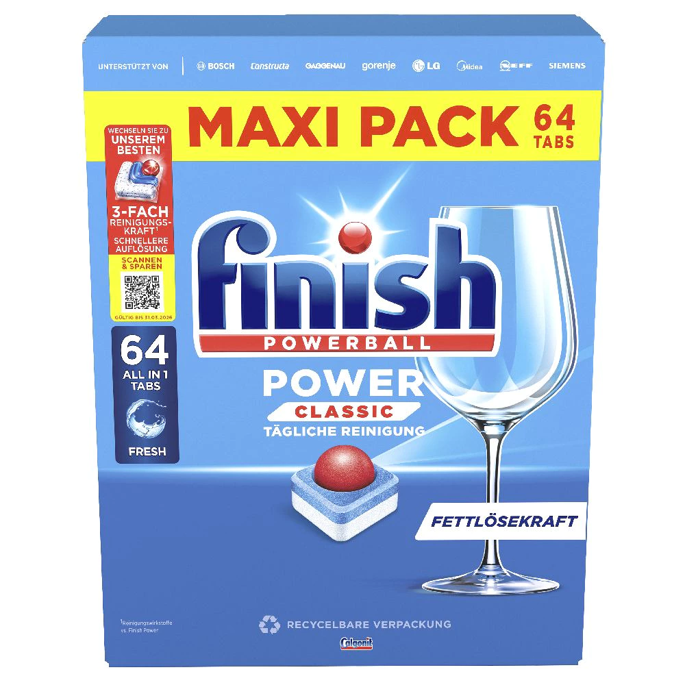 Finish Powerball Classic Power – Indaplovių tabletės, 64 vnt. (MAXI PACK)