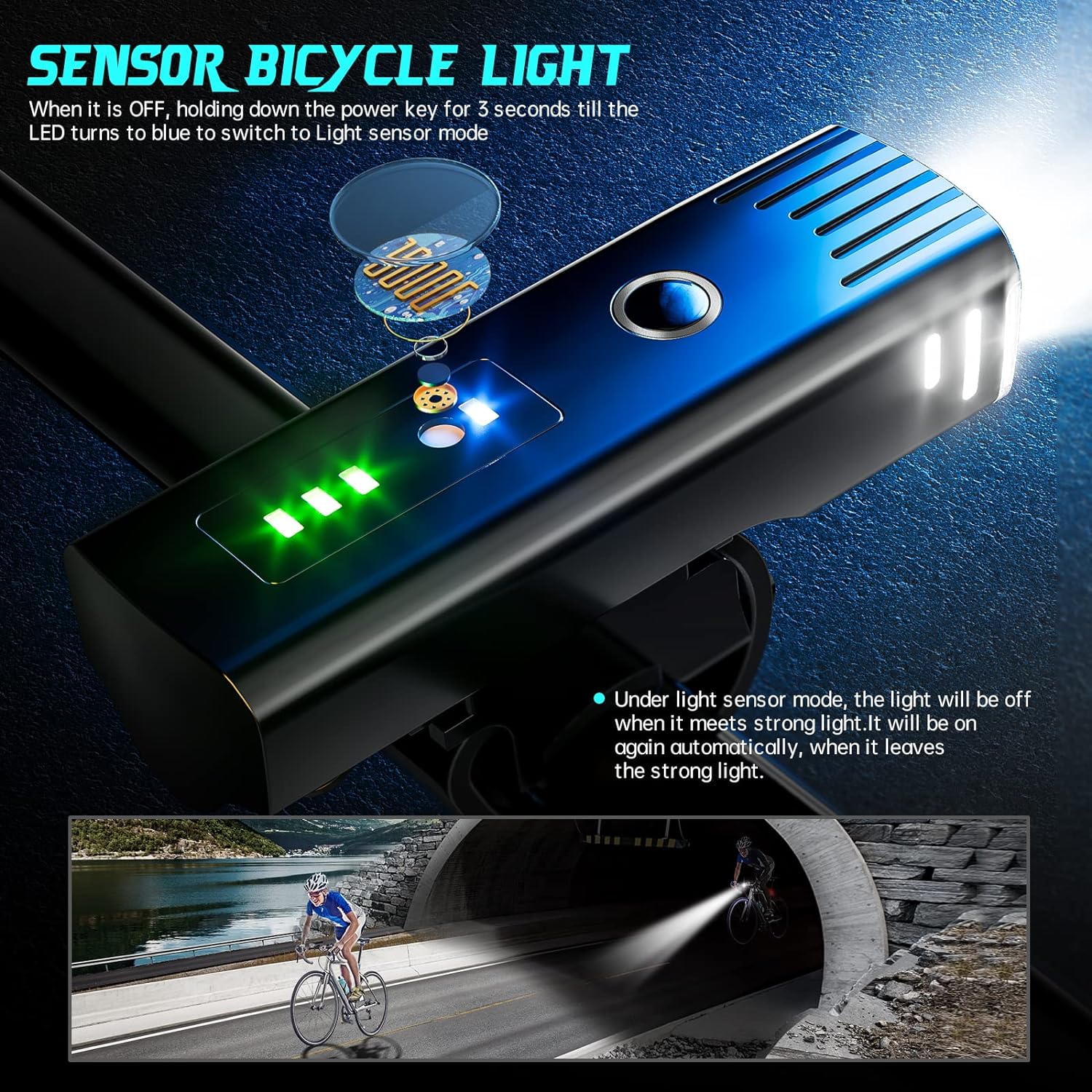 LED dviračio priekinis žibintas