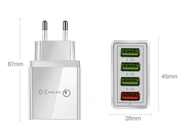 Sieninis įkroviklis Quick Charge 3.0 4x USB