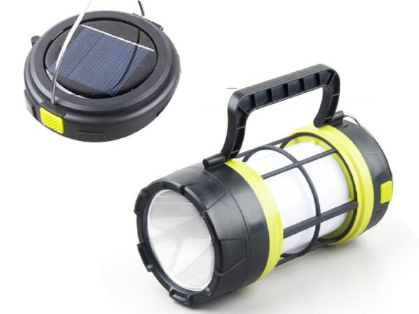 LED stovyklavimo lempa su saulės baterija