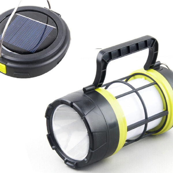 LED stovyklavimo lempa su saulės baterija