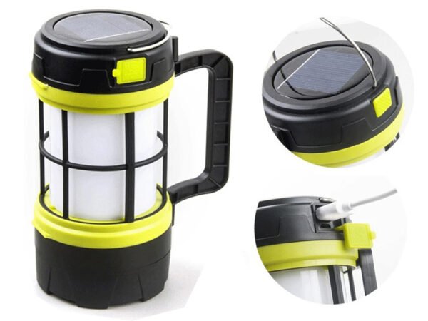 LED stovyklavimo lempa su saulės baterija