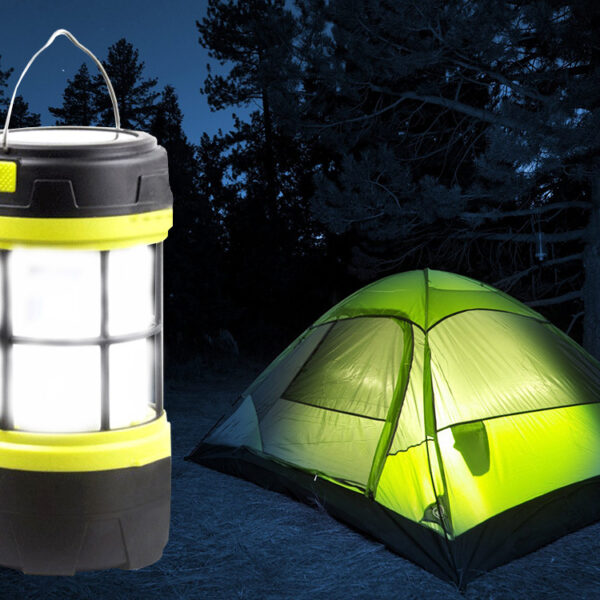 LED stovyklavimo lempa su saulės baterija